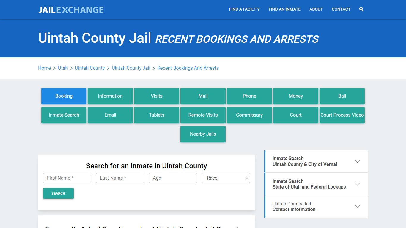 Uintah County Jail Recent Bookings And Arrests - Jail Exchange